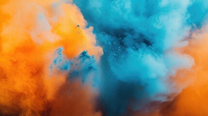 Vibrant orange hues with a bluish smoke cloud of colored powder