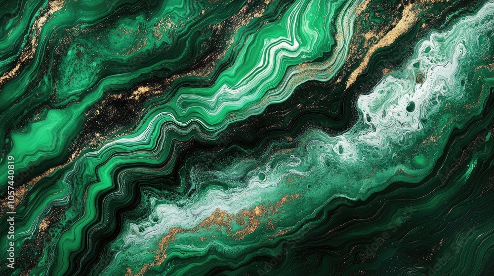 Poster emerald green fluid art featuring abstract drips and waves creating a marble effect background or te