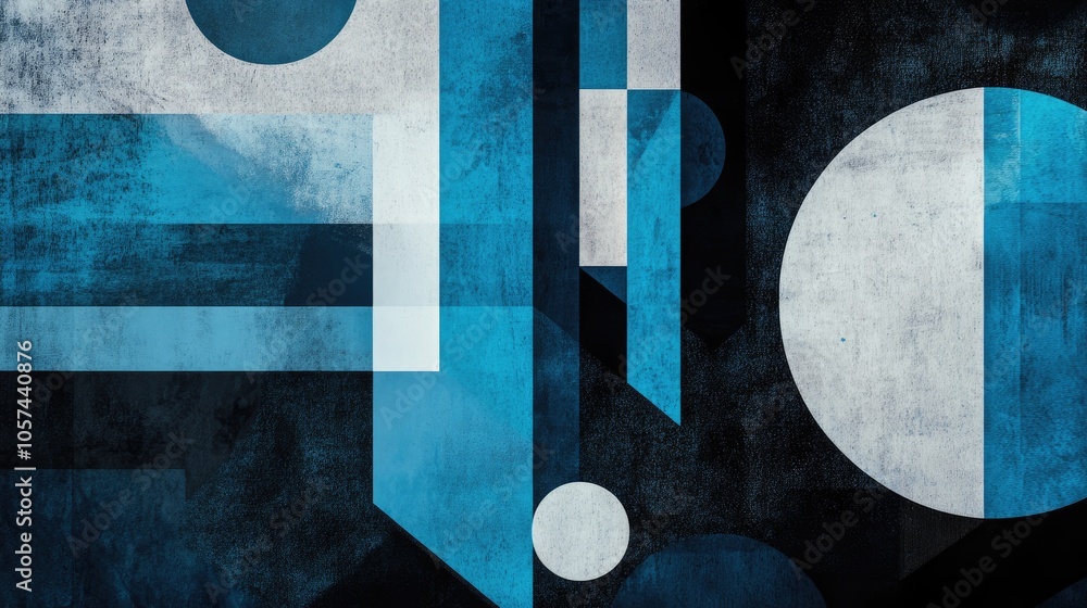 Poster this image showcases a modern abstract composition featuring geometric shapes in a range of blue and
