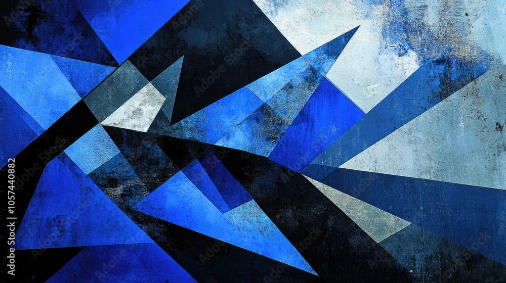 Poster this image showcases a modern abstract composition featuring geometric shapes in a range of blue and