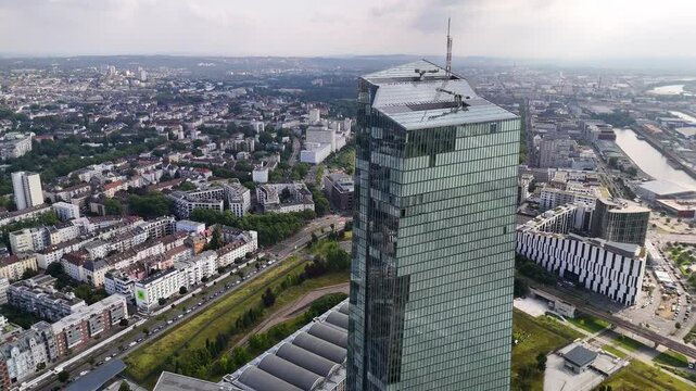 Aerial view of European Central Bank in Frankfurt, Germany
