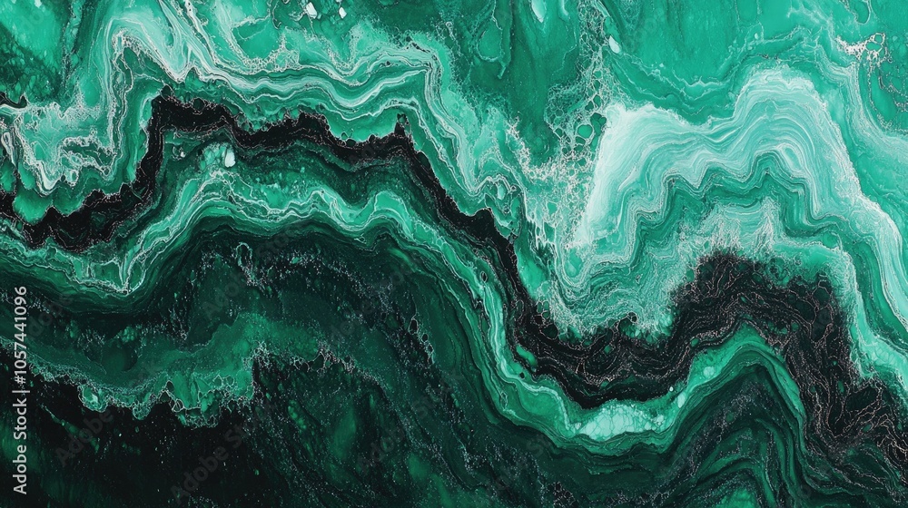 Poster emerald green fluid art featuring abstract drips and waves creating a marble effect background or te