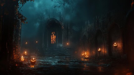 Fototapeta premium Mysterious Halloween scene with candles 
