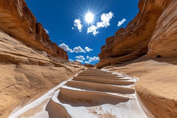 A desert landscape under the scorching sun, with waves of heat rising from the ground, capturing the harsh, intense feel of extreme temperatures, symbolizing endurance and isolation