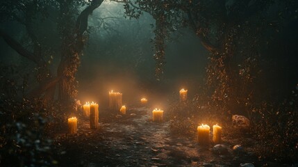 Fototapeta premium Mysterious Halloween scene with candles 