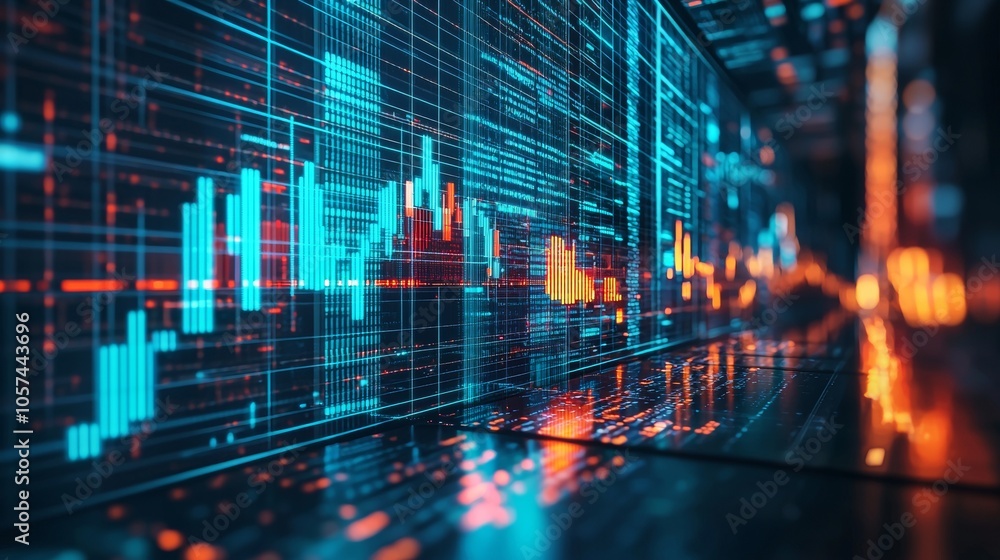 Aufkleber Digital financial data with dynamic stock chart visualization