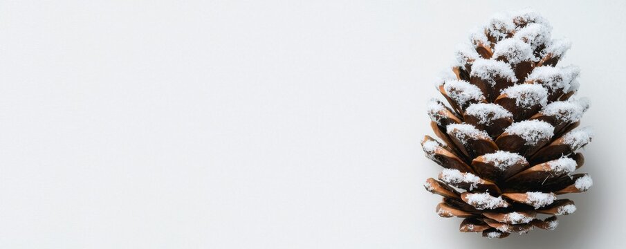 Snow-covered pine cone on a white isolate background.