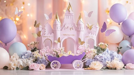 Enchanting Fairytale Easter Cake Smash Photo Shoot with Balloon Arch and Vintage Carriage Prop
