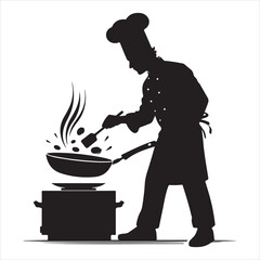 Vector silhouette of A chef preparing special meals for a highsilhouette of profile client or event