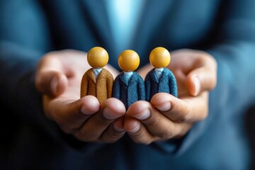 Protecting Our People:  A compassionate hand carefully cradles three tiny wooden figures, symbolizing the dedication and care we provide to our workforce.