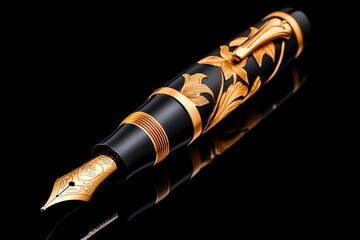 Fototapeta premium Close-up of a high-end fountain pen with fine nib and elegant details, capturing the artistry in quality writing instruments, symbolizing luxury and detail