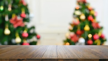  empty table top with blur background of Christmas, abstract blurred Christmas decorations background 