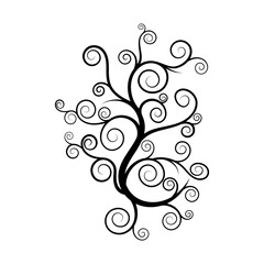 Black and White Abstract Curly Tree Art