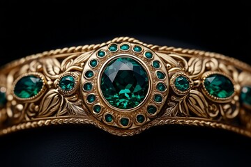 Obraz premium Close-up of fine jewelry with sparkling gemstones set in gold, capturing the detail and luxury of high-quality adornments, symbolizing beauty and precision