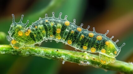 Naklejka premium Macro Photography of a Green and Yellow Caterpillar