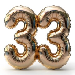 Inflatable Golden Number 33 with Premium Front View on White Background