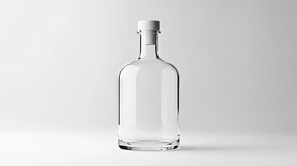 Elegant clear glass liquor bottle mockup on crisp white background ideal for branding or product design