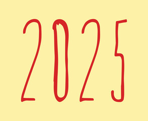2025 Happy New Year Holiday Design Orange Hand Drawing Elegant Abstract Vector Illustration
