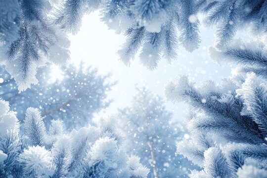 Winter background with snowy spruce