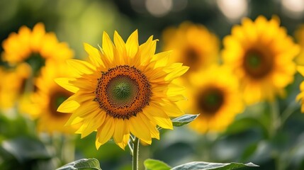 Fototapeta premium Close-up of a Bright Yellow Sunflower in a Field