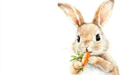 Obraz premium Adorable Bunny with Long Ears in Watercolor Style