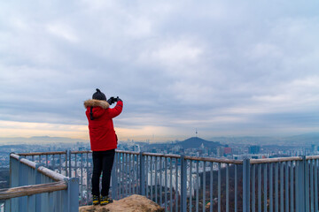 Seoul in winter is a beautiful city.Seoul city,South Korea
