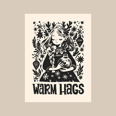 Merry Christmas and Happy New Year vertical flyer or poster template. Modern trendy Matisse minimal style. Hand drawn design for wallpaper, wall decor, print, postcard, cover, template, banner.