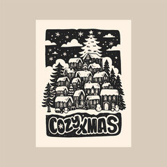 Merry Christmas and Happy New Year vertical flyer or poster template. Modern trendy Matisse minimal style. Hand drawn design for wallpaper, wall decor, print, postcard, cover, template, banner.