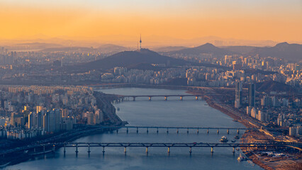 Seoul in winter is a beautiful city.Seoul city,South Korea