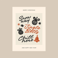 Merry Christmas and Happy New Year vertical flyer or poster template. Modern trendy Matisse minimal style. Hand drawn design for wallpaper, wall decor, print, postcard, cover, template, banner.