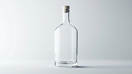 Elegant clear glass liquor bottle mockup on crisp white background ideal for branding or product design