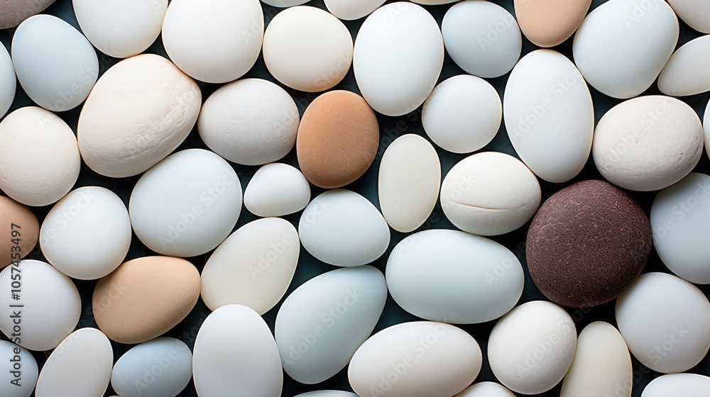 Poster a collection of various eggs in different shapes and colors arranged aesthetically.