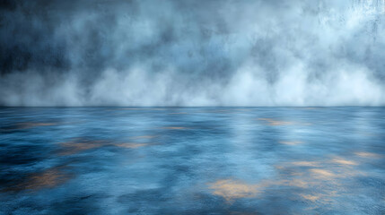 Blue and White Abstract Background with Foggy Sky and Water Reflection