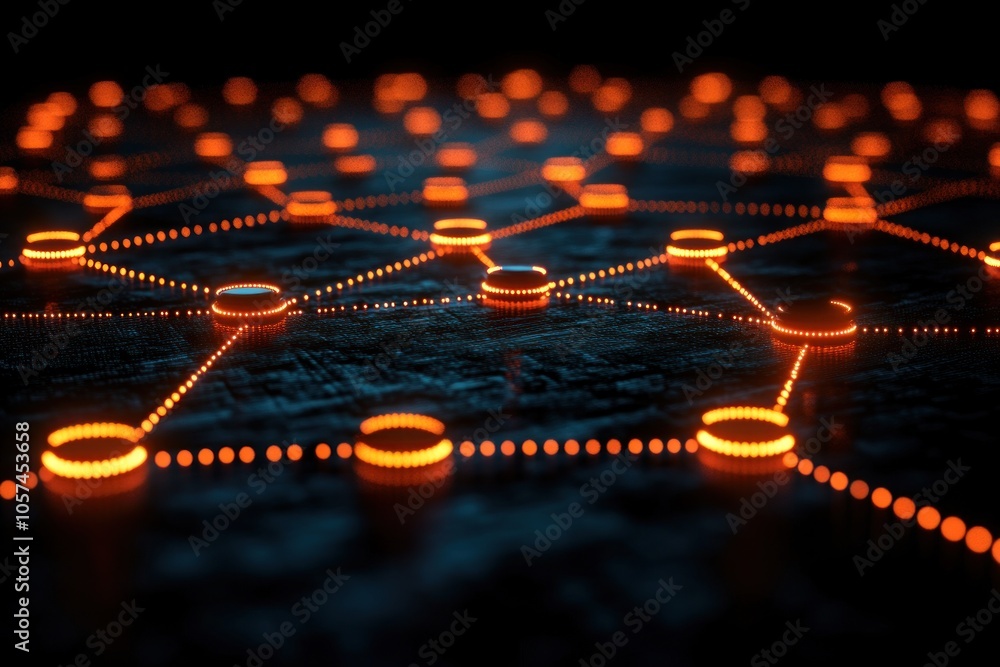 Poster a digital network visualization with glowing nodes and connections.