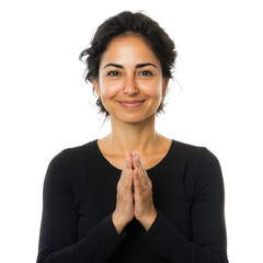 Celebrating Positivity: A Warm Smiling Woman in a Friendly Gesture