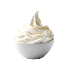 Close-up of a bowl of whipped cream with a swirl on top.