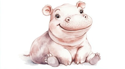 Naklejka premium Cute Watercolor Illustration of Baby Hippo