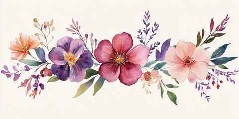 Fototapeta premium A set of floral elements created in watercolor, showcasing various flowers and designs, perfect for artistic projects and crafting with a beautiful, colorful touch.