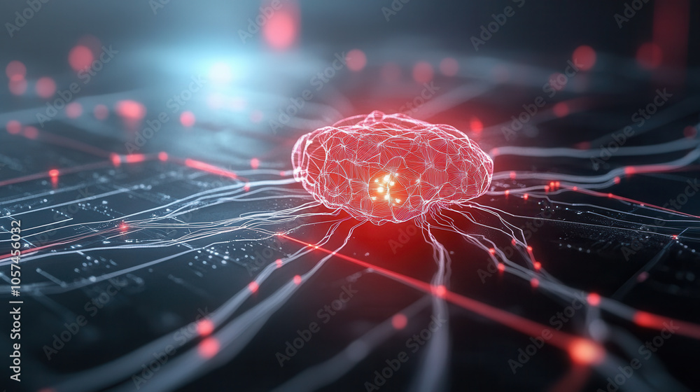 Poster dynamic digital representation of brain with neural connections, showcasing future of technology and