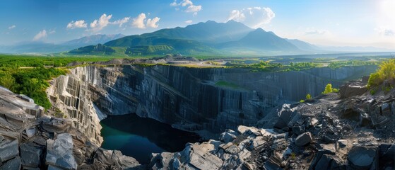 Panoramic View of Vast Open Pit Mine Landscape