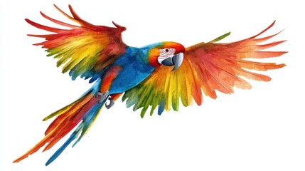 Fototapeta premium Vibrant Watercolor Parrot with Rainbow Feathers