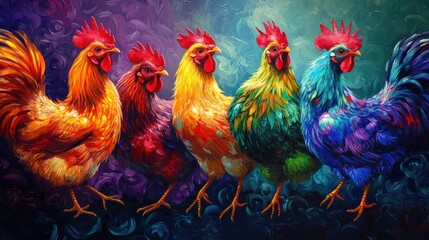 Fototapeta premium Rainbow Roosters