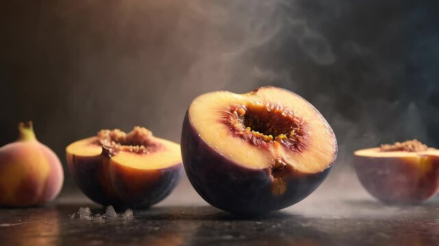 fig dessert on a black background, Generative AI.