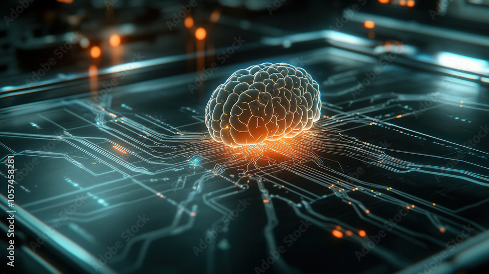Aufkleber innovative digital representation of brain on circuit board, symbolizing automation and technology. 