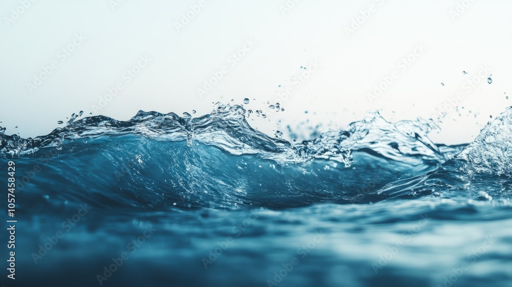 Poster a large wave in the ocean, with water splashing out of the ocean