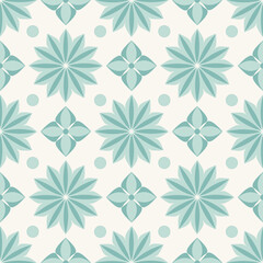 Pattern with abstract snowflakes or flowers in cold tones. Seamless pattern on a light background