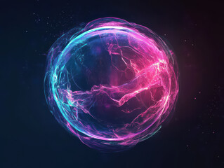 Abstract sphere of energy with blue and pink hues.