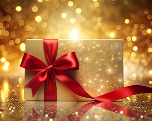 Luxurious gift card backgrounds with red and gold ribbons, glossy bows, and sparkling lights, creating an elegant and festive atmosphere.
