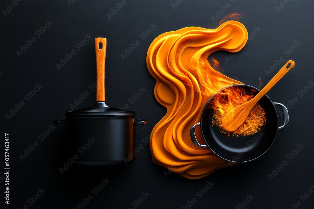 Aufkleber minimalist icon of a flame and a pot, symbolizing cooking with heat in a straightforward design, sym