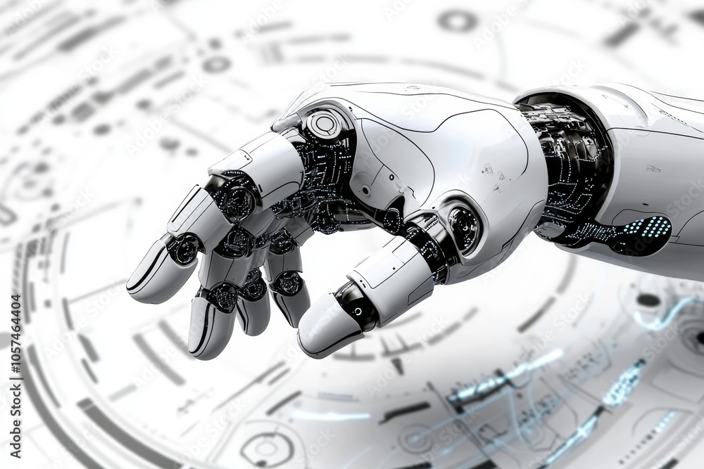 Poster Minimalist line art of a robotic arm, capturing the simplicity and functionality of industrial automation, symbolizing precision and efficiency